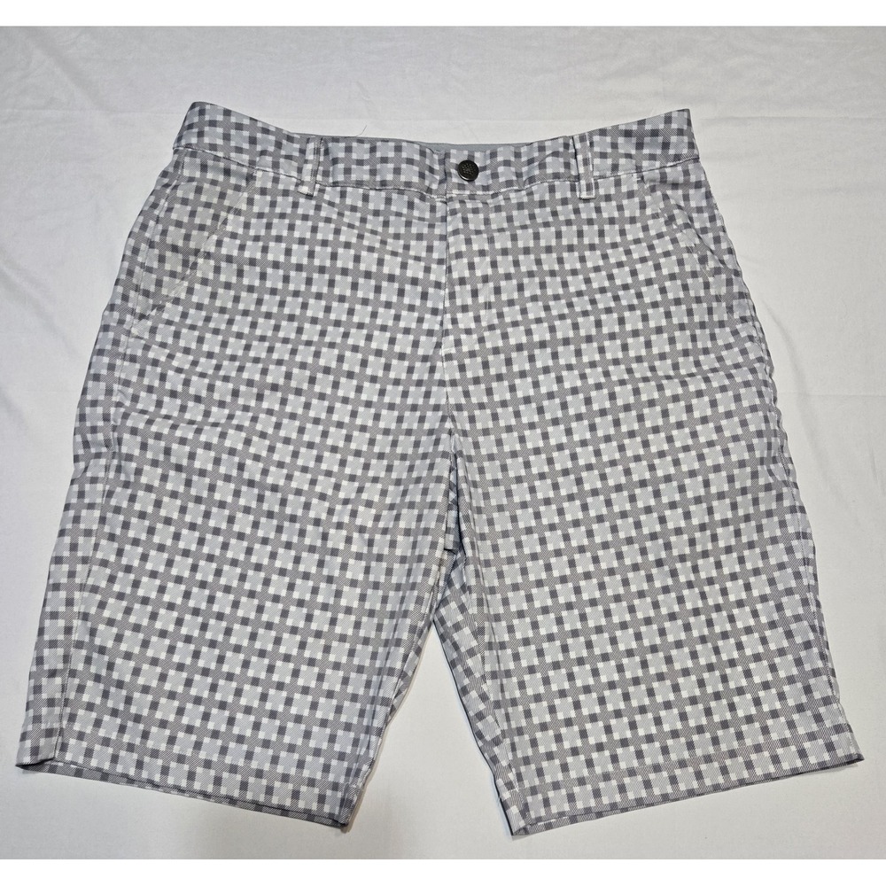 Puma Golf Shorts Mens 33 Checker  Design Print Pockets Grey Athletic Preppy